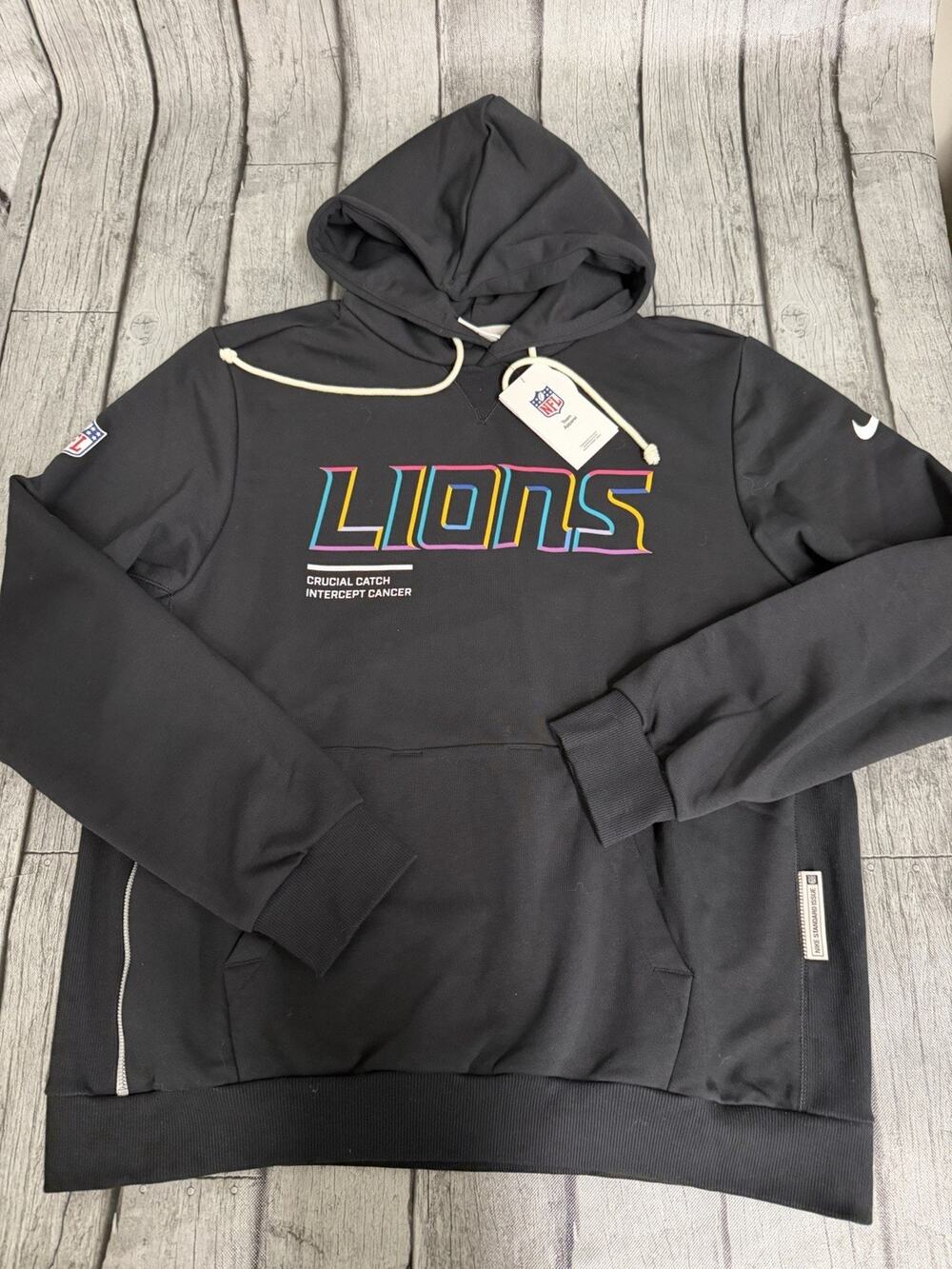 NWT MENS NIKE DETROIT LIONS CRUCIAL CATCH Hoodie Large BLACK Standard Issue